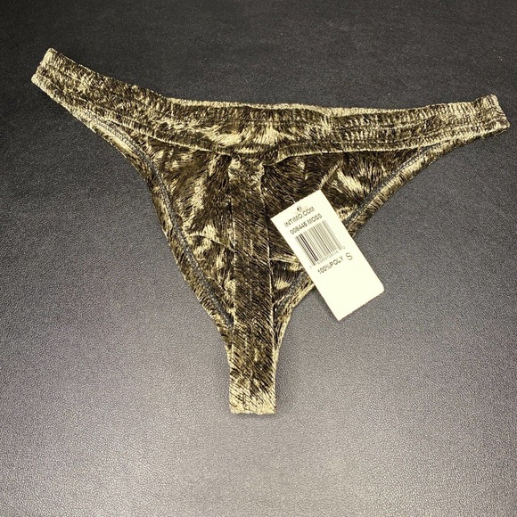Intimo Shiny Gold Velvet Animal Print Pouch Thong - Size Small - Picture 2 of 3